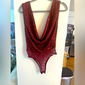 NWT red sequined body suit size small